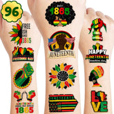 96 PCS Happy Juneteenth Freedom Day Temporary Tattoos Theme Birthday Party Decorations Supplies Favors Decor African Americans Independence Tattoo Stickers Gifts For Kids Boys Girls School Prizes